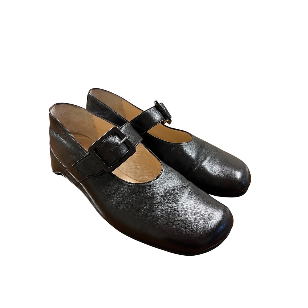 THIERRY RABOTIN Brown Leather Mary Jane 40 10 Buckle Wedge Made Italy Academia